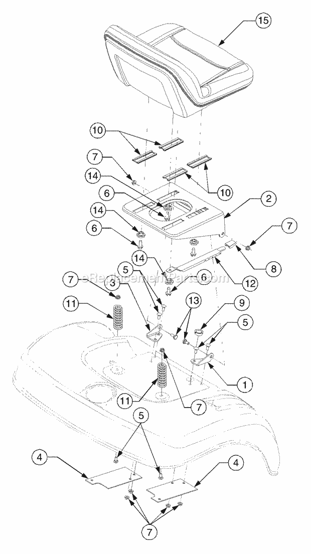 Seat And Support Diagram and Parts List for 2166 13A-214G100, 13A-254G100 Cub Cadet Lawn Tractor